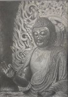 2023年8月の優秀作品 古屋 恵子さん鉛筆デッサン平成22年12月入会Congratulations! 静謐な空間表現が際立った作品です。仏像を取り巻く緊張感のある空気感と仏像の心安らかになる表情の対比がこの作品の魅力になっております。また、全体に暗い色調の画面ですが、黒くつぶれることもなく、とても豊かな色の変化をとらえています。（講評：朝森）